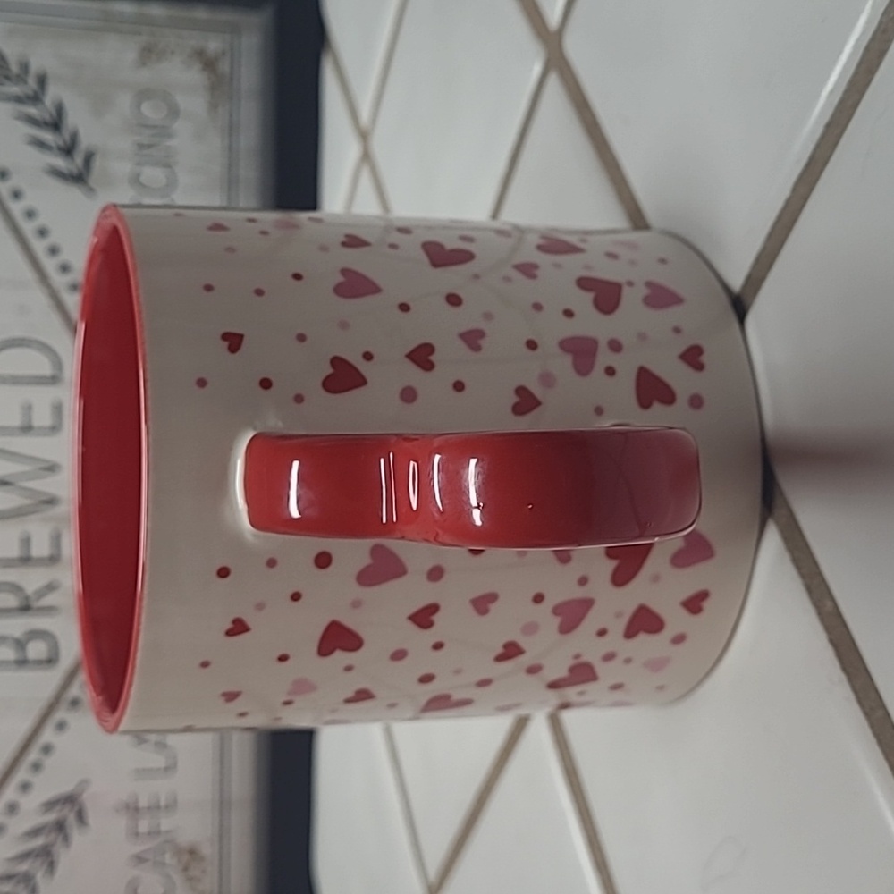 Heart Patterned Mug with Red Handle - Picture 2 of 6